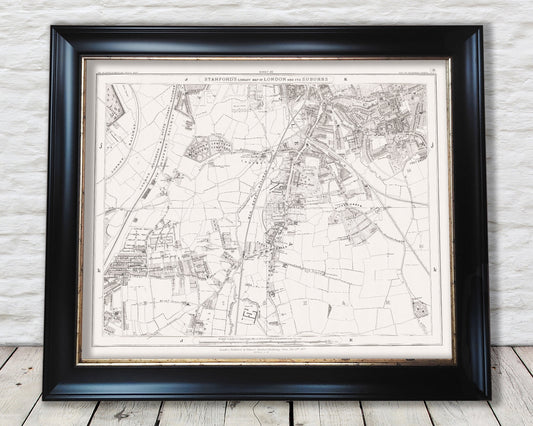 Old LONDON map 1877 Lewisham Hither Green Rushy Green Sheet 20