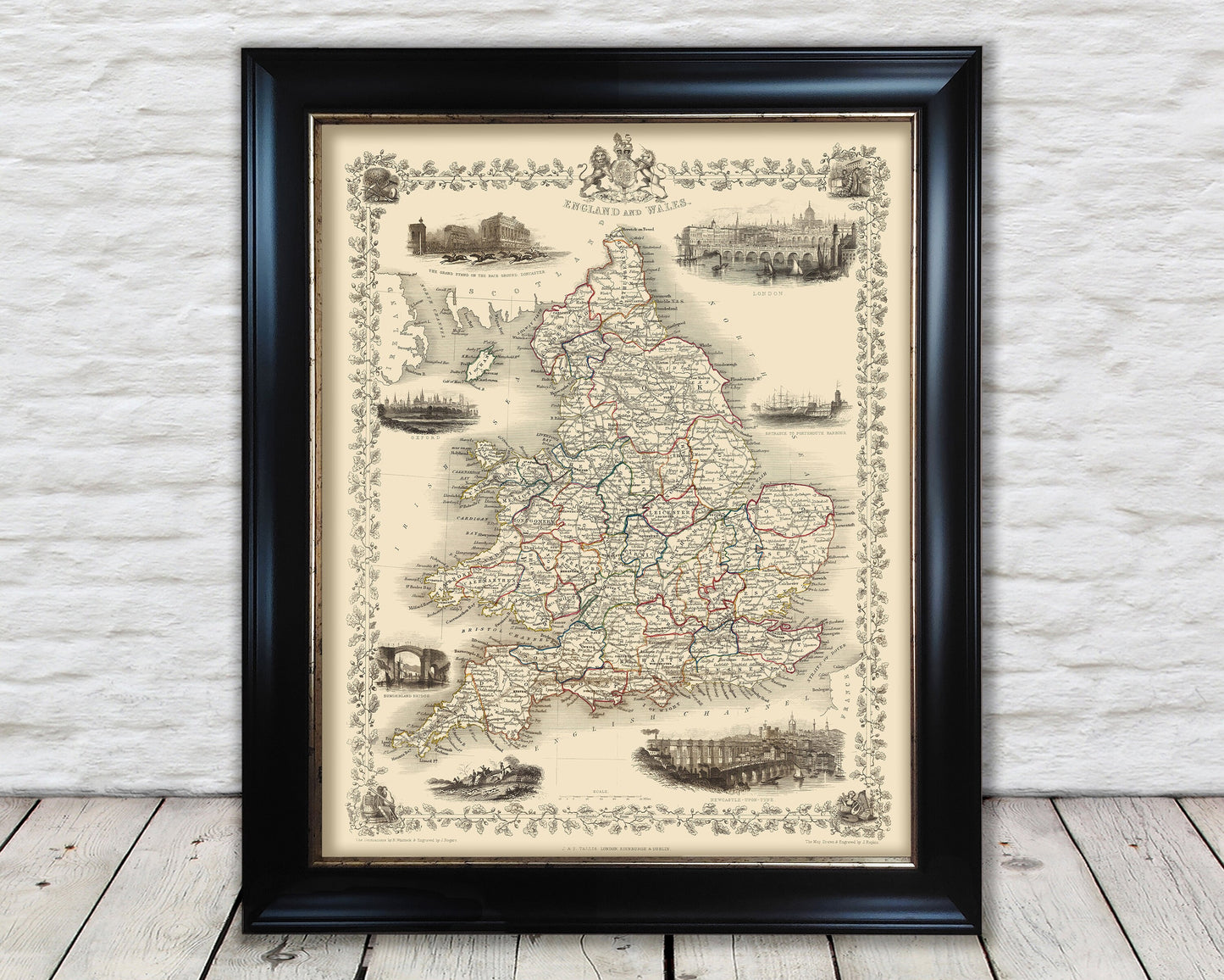 Vintage ENGLAND & WALES Map 1851 John Tallis and John Rapkin