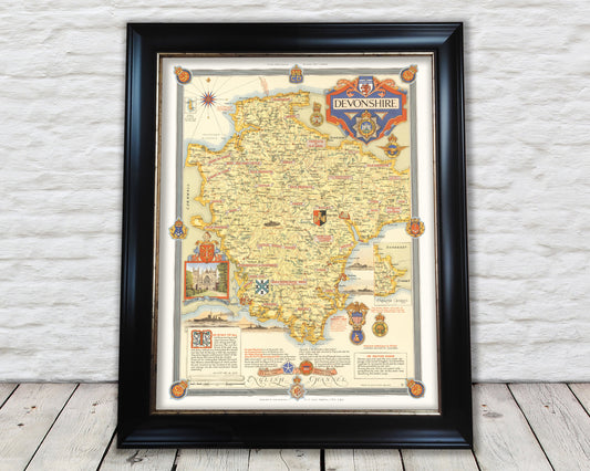 Vintage DEVONSHIRE map, 1947, Ernest Clegg, pictorial map