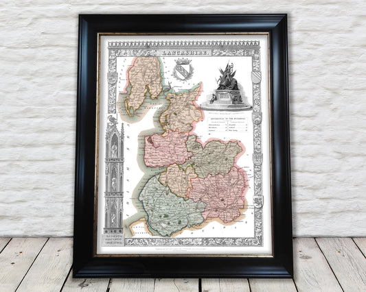 LANCASHIRE 1837 - Reproduction vintage County Map by Thomas Moule