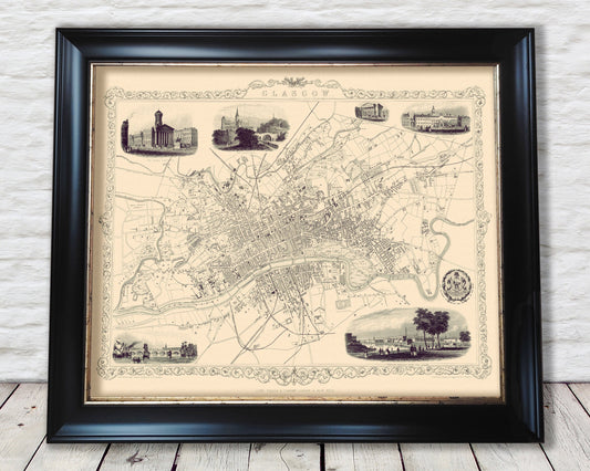 GLASGOW map 1854 by John Rapkin, Superb quality reproduction