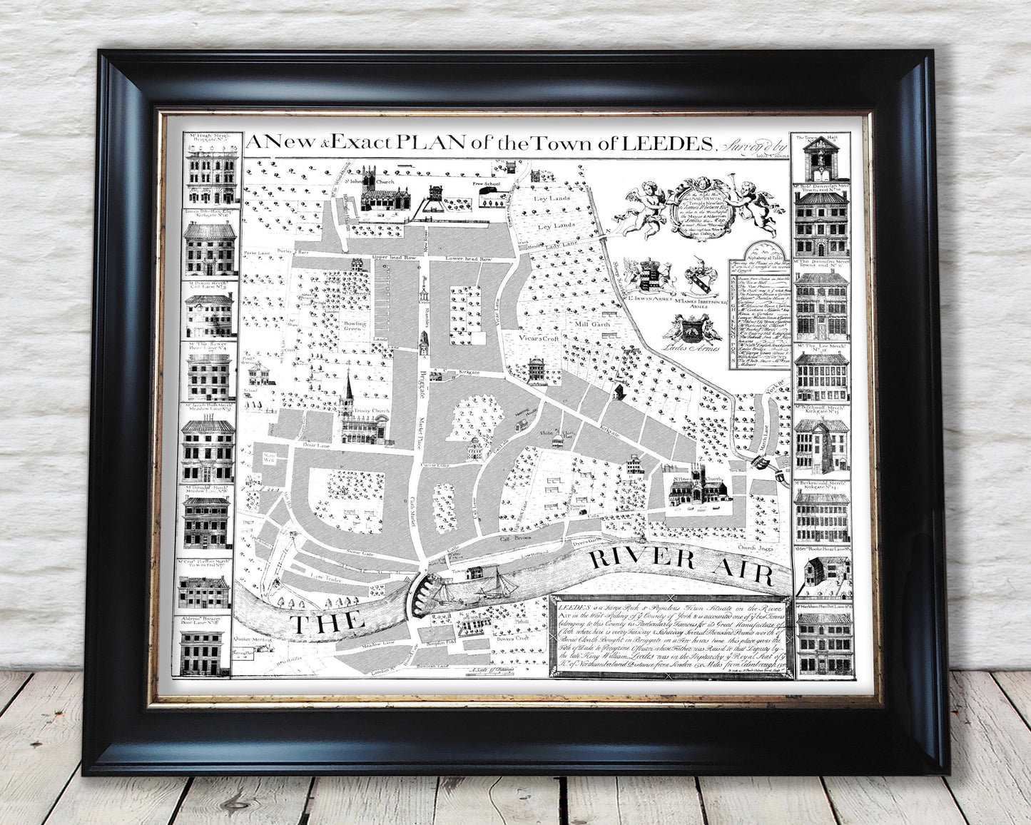 LEEDS map - Cossins Plan of Leedes 1726 Headrow The Calls Briggate