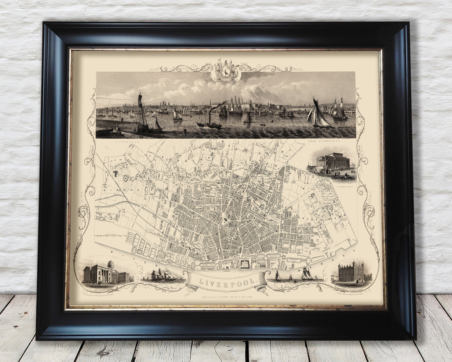 Vintage LIVERPOOL map 1851 by Tallis and Rapkin