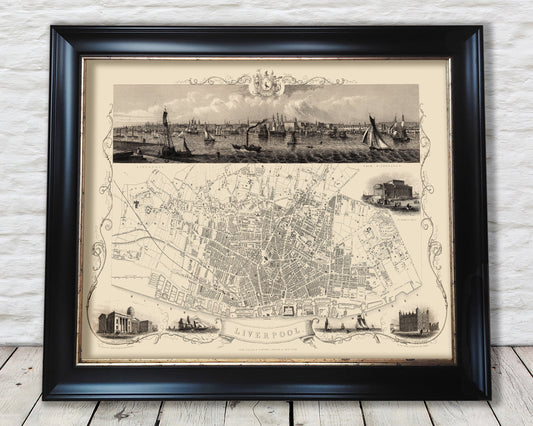 Vintage LIVERPOOL map 1851 by Tallis and Rapkin