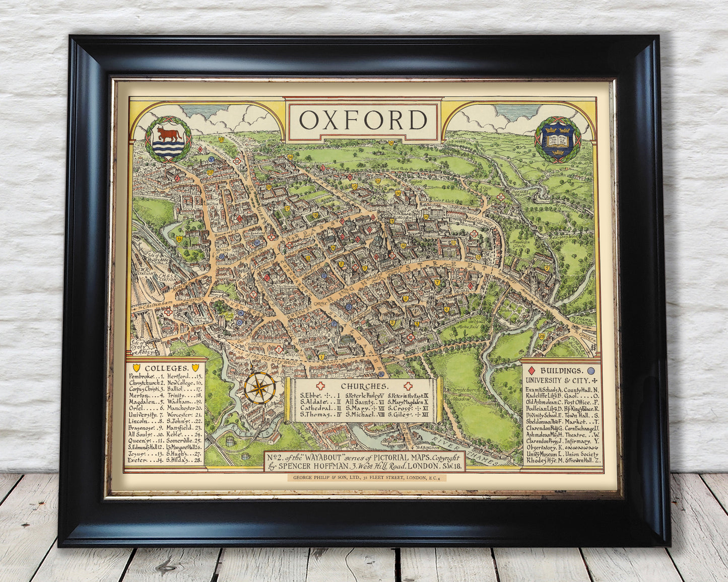 OXFORD Map 1929 - Charming Pictorial map of Oxford by Spencer Hoffman