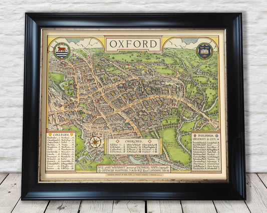 OXFORD Map 1929 - Charming Pictorial map of Oxford by Spencer Hoffman