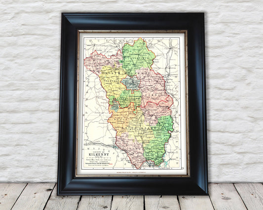 County KILKENNY Antique reproduction Irish Map 1897 by J Bartholomew