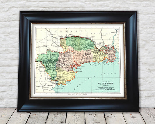 County WATERFORD reproduction Irish Map 1897 by J Bartholomew