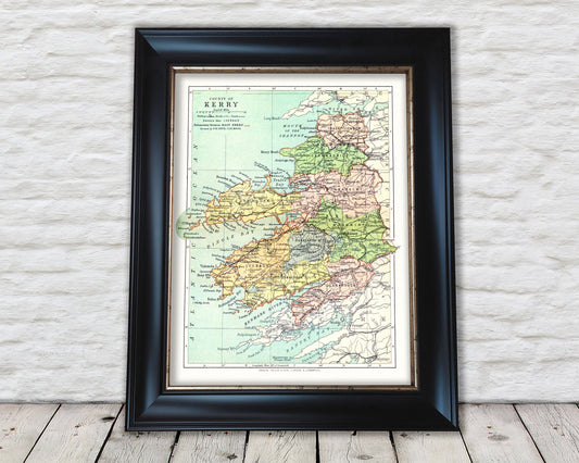 County KERRY Antique reproduction Irish Map 1897 by John Bartholomew