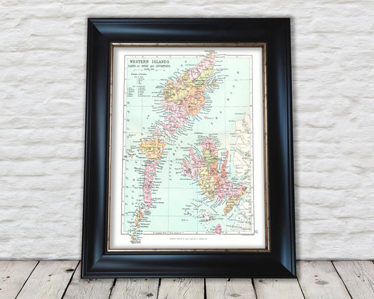 HEBRIDES (Western Islands) Map 1886 Skye Lewis Barra Jura Uist Eigg