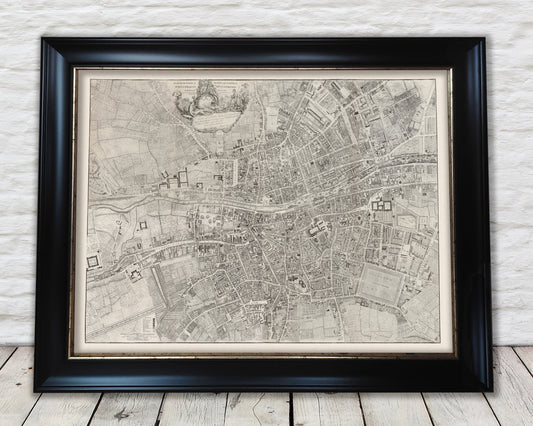 Old DUBLIN Map 1773 by John Rocque - River Liffey, Trinity College,  Castle