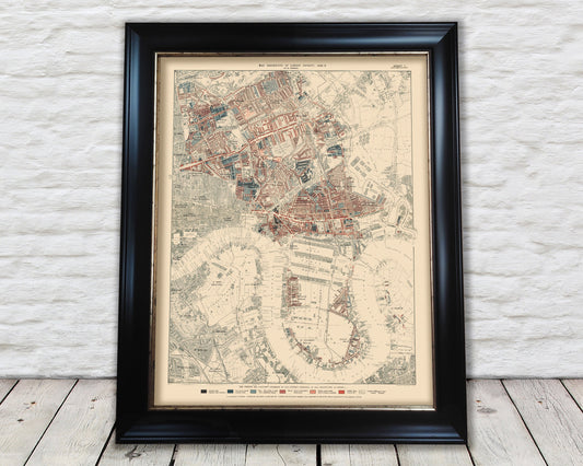 LONDON POVERTY Map Isle of Dogs, Poplar 1898-9 Charles Booth