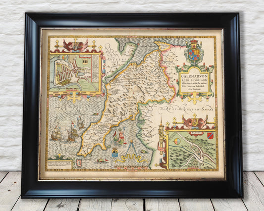 Old CAERNARFON map John Speed 1611 Caernarfon Snowdon Gwynedd Bangor
