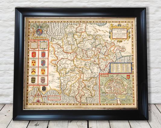Old DEVON Map John Speed in 1611 Exeter Plymouth Devonshire Dartmouth