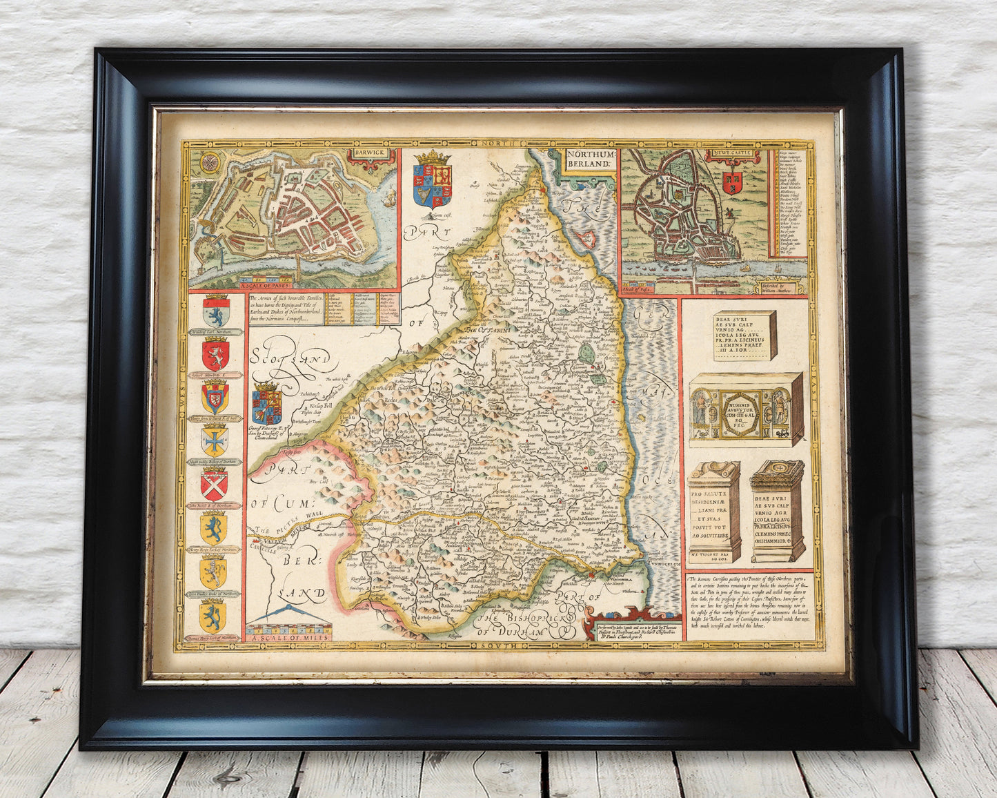 Old NORTHUMBERLAND map John Speed 1611 Newcastle, Gateshead, Berwick
