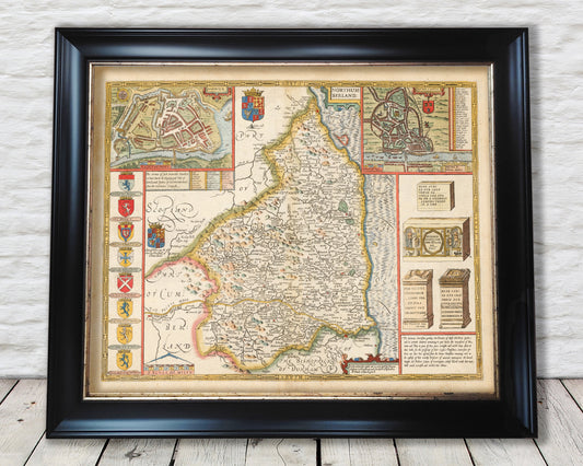 Old NORTHUMBERLAND map John Speed 1611 Newcastle, Gateshead, Berwick