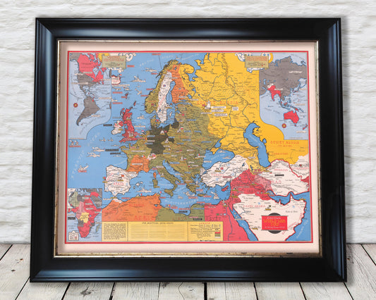 Fascinating WORLD WAR 2 Map by Stanley Turner 1942 "Dated Events"