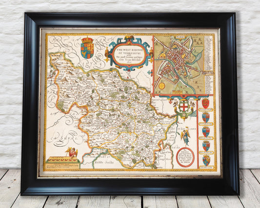 West Riding of YORKSHIRE Vintage Map by John Speed 1610 Leeds Bradford