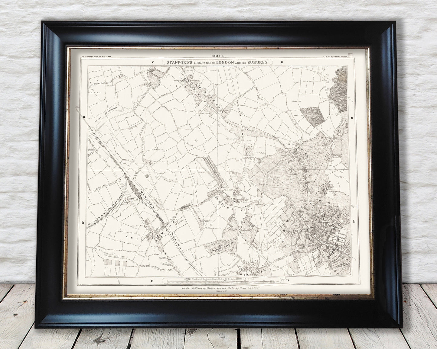 Old LONDON Map 1877 Hampstead, Cricklewood, Golders Green Sheet 1