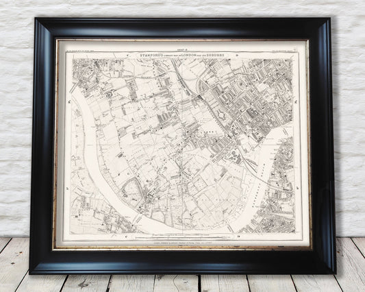 Old LONDON map 1877 Fulham Hammersmith Battersea Brompton Sheet 13