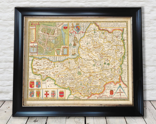 Old SOMERSET map John Speed 1611 Bath Taunton Glastonbury Portishead
