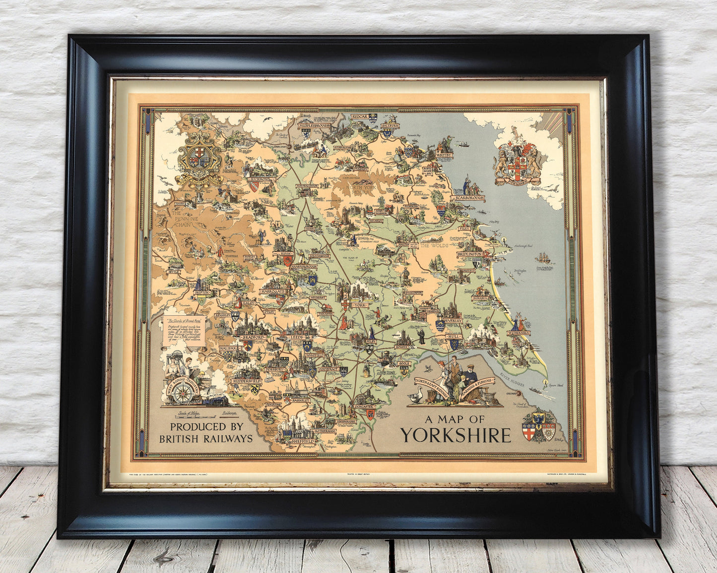 Vintage YORKSHIRE RAILWAYS Map, 1949 by Estra Clark, pictorial map