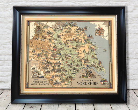 Vintage YORKSHIRE RAILWAYS Map, 1949 by Estra Clark, pictorial map