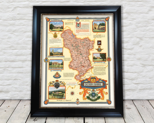 Vintage DERBYSHIRE Map, 1946, Ernest Clegg, pictorial map