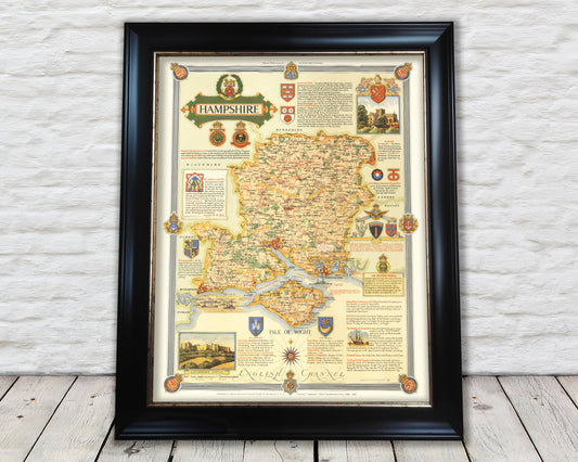 Vintage HAMPSHIRE map, 1947 by Ernest Clegg, pictorial map