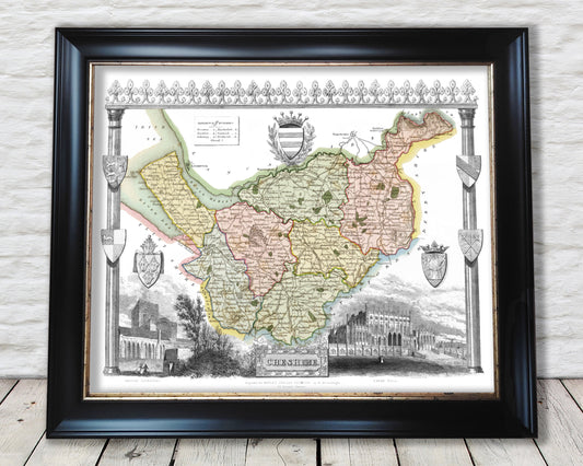 CHESHIRE 1837 - Reproduction vintage County Map by Thomas Moule 1837