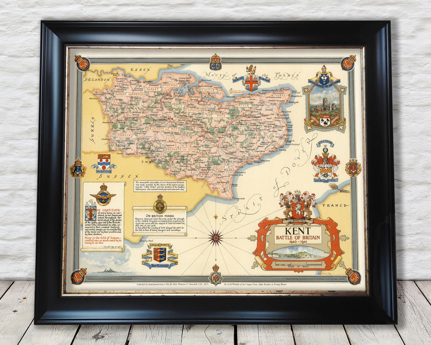 Vintage KENT Map, 1945, Ernest Clegg, pictorial map