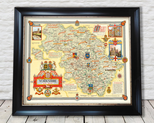 Vintage YORKSHIRE Map, West Riding 1946, Ernest Clegg, pictorial map
