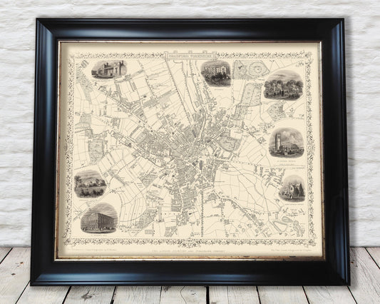 Vintage BRADFORD map c.1851 by John Rapkin, fine reproduction