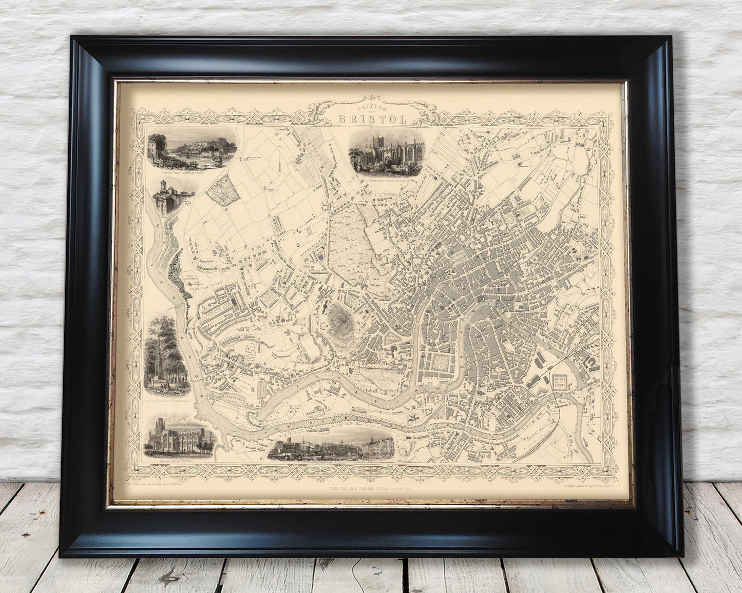 Victorian BRISTOL and Clifton map c.1851 by Tallis fine reproduction