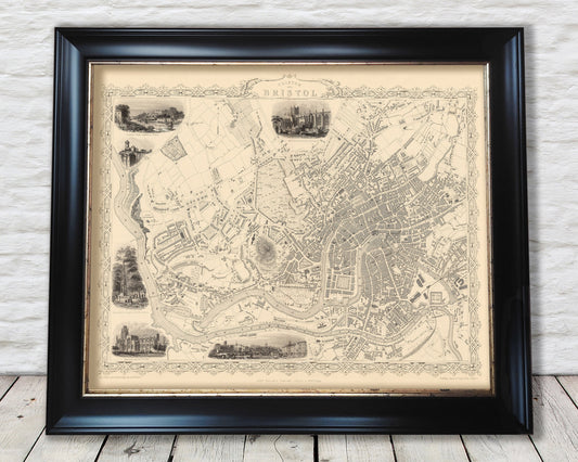 Victorian BRISTOL and Clifton map c.1851 by Tallis fine reproduction