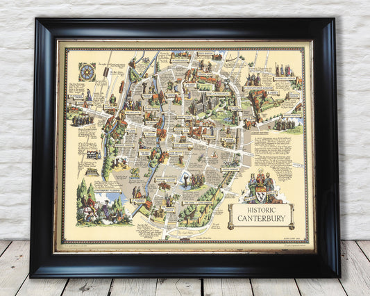 Historic CANTERBURY Map, 1952 by Estra Clark, pictorial map