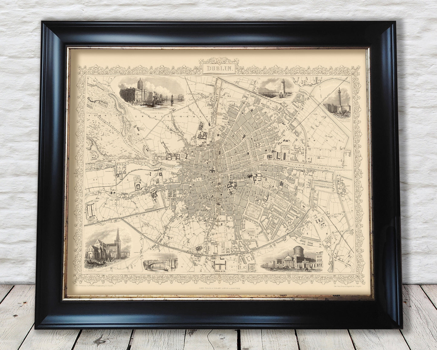 Vintage DUBLIN map c.1851 by John Tallis exceptional reproduction