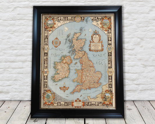 STUNNING Modern Pilgrim's Map of the British Isles - CE Riddiford 1937 National Geographic