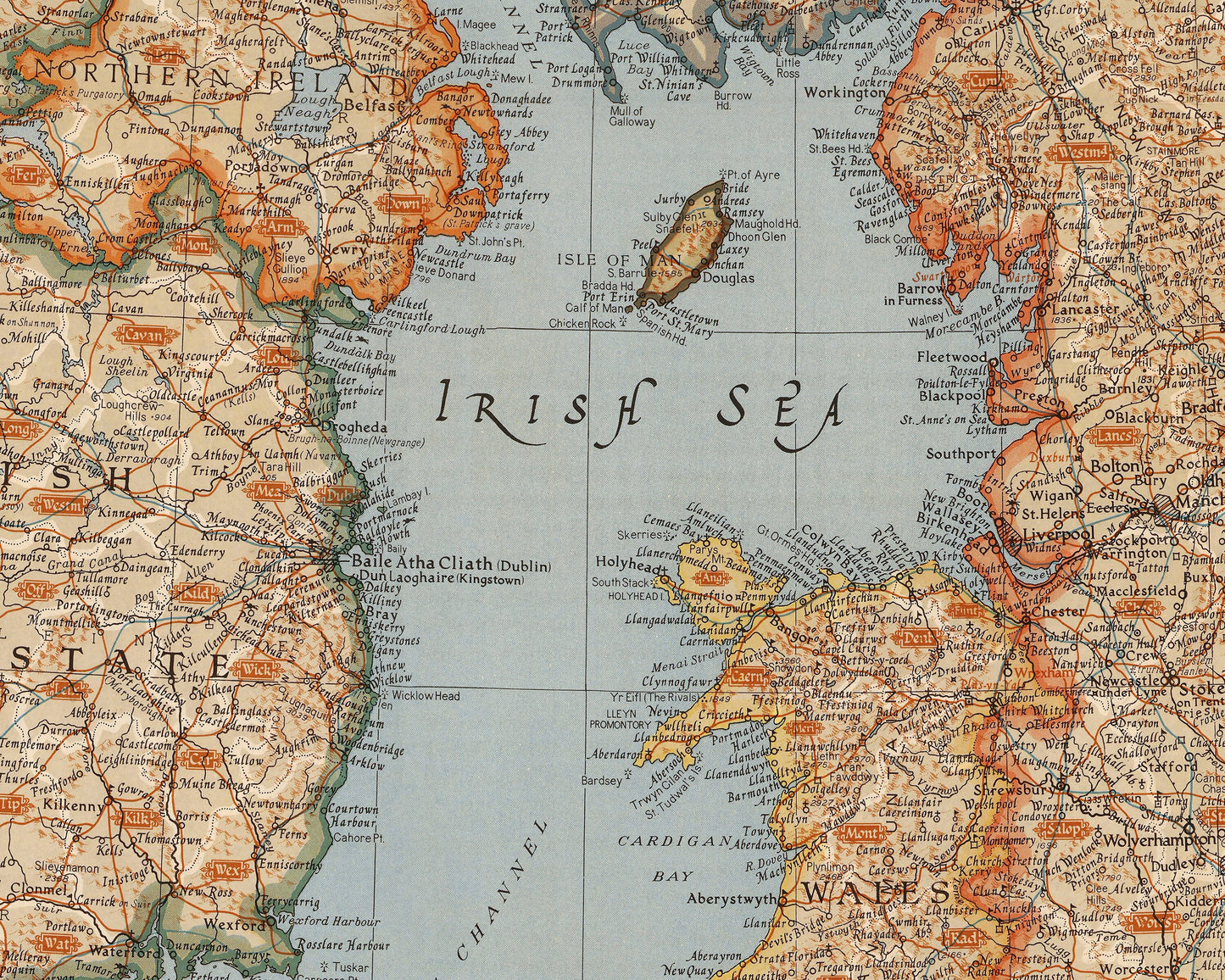 STUNNING Modern Pilgrim's Map of the British Isles - CE Riddiford 1937 National Geographic