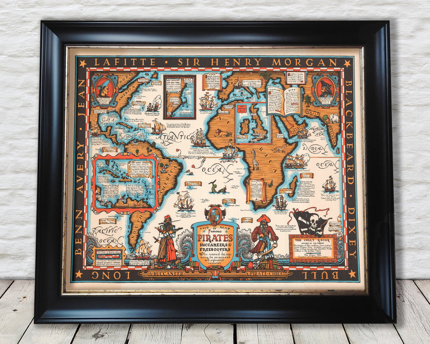 Map of famous PIRATES 1938 Darby Harbold - Blackbeard Morgan Lafitte