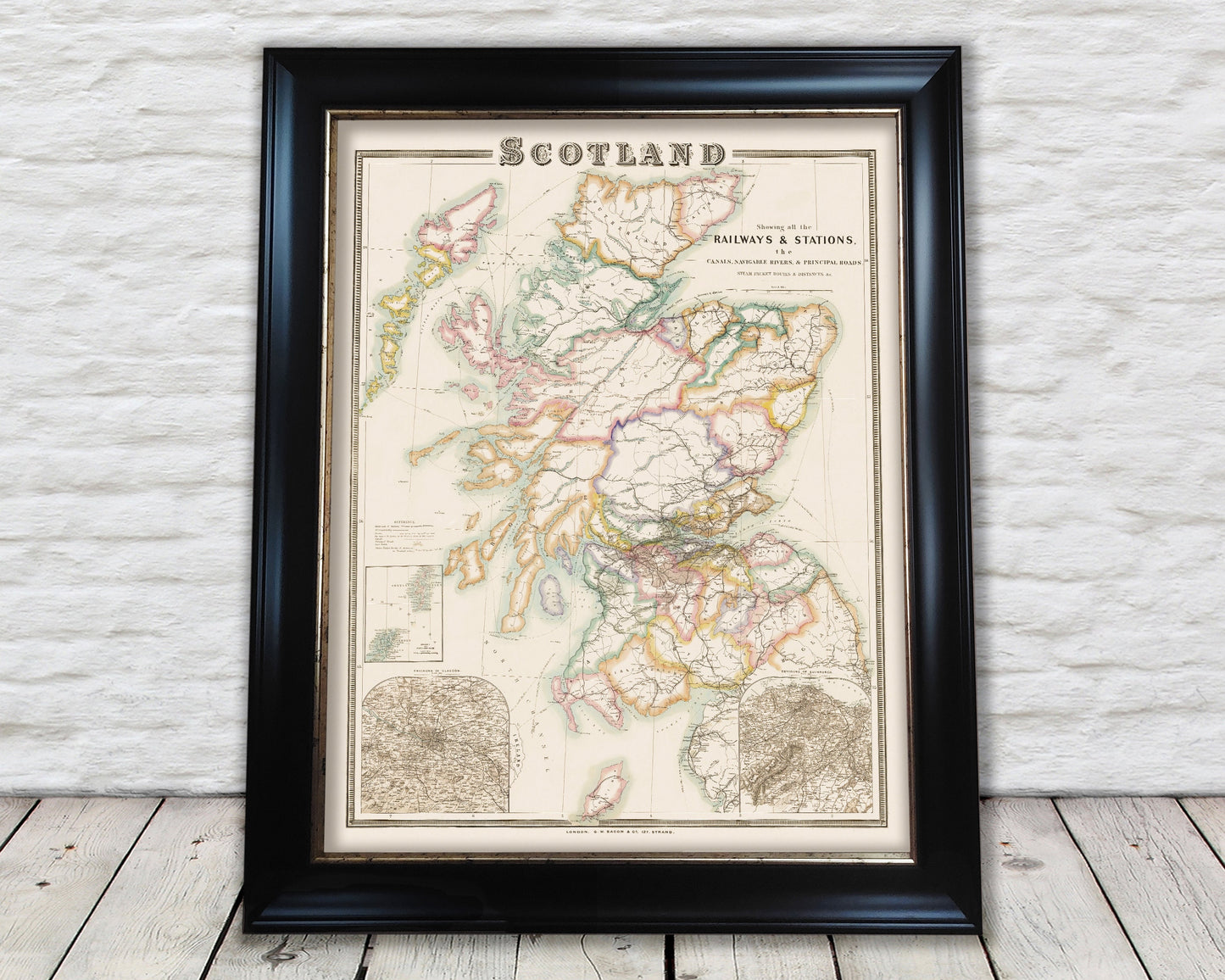 Old SCOTTISH RAILWAYS and Stations Map G W Bacon - Edinburgh Glasgow