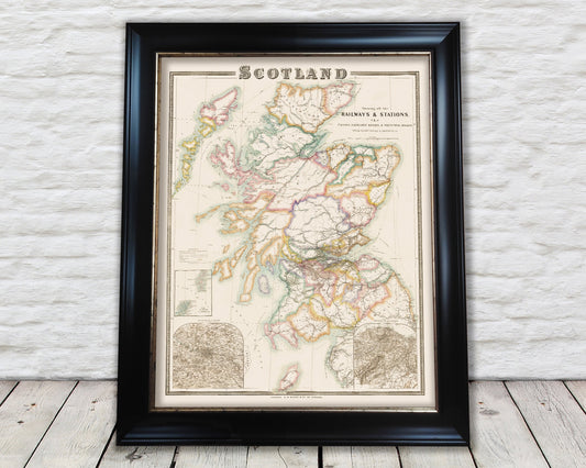 Old SCOTTISH RAILWAYS and Stations Map G W Bacon - Edinburgh Glasgow