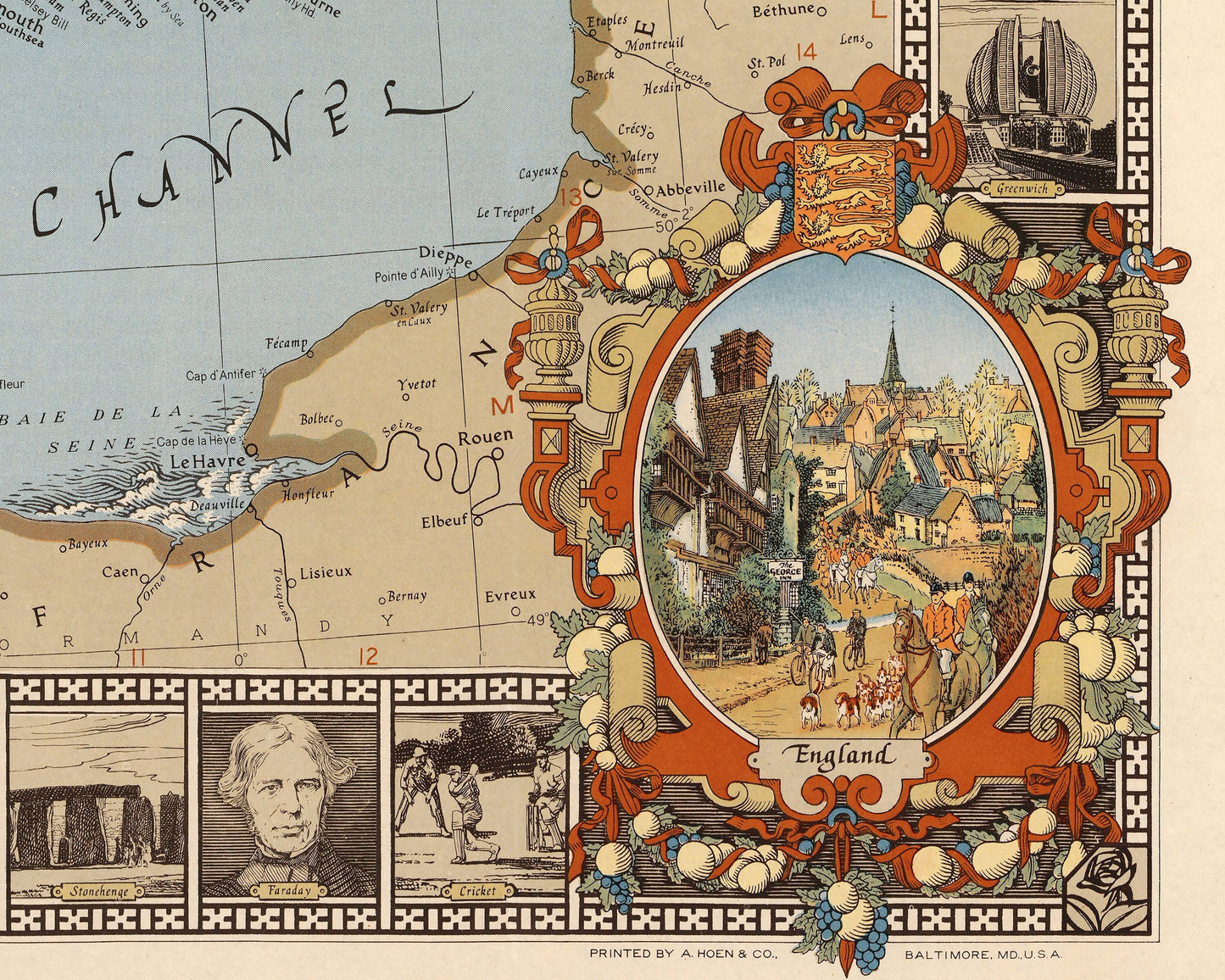 STUNNING Modern Pilgrim's Map of the British Isles - CE Riddiford 1937 National Geographic
