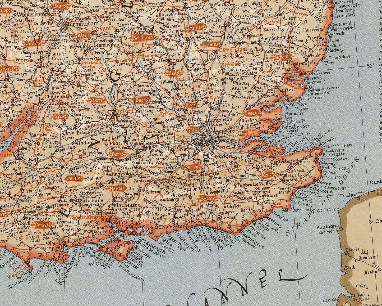 STUNNING Modern Pilgrim's Map of the British Isles - CE Riddiford 1937 National Geographic