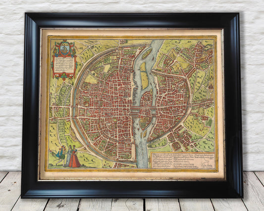 Old PARIS Map, 1572 by Georg Braun - Notre Dame, Bastille, Seine