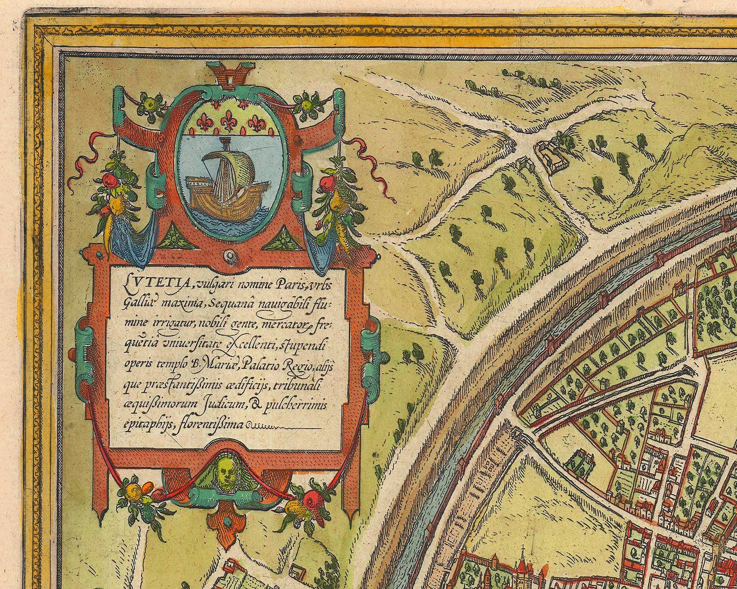 Old PARIS Map, 1572 by Georg Braun - Notre Dame, Bastille, Seine