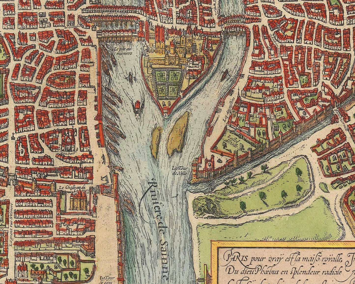 Old PARIS Map, 1572 by Georg Braun - Notre Dame, Bastille, Seine