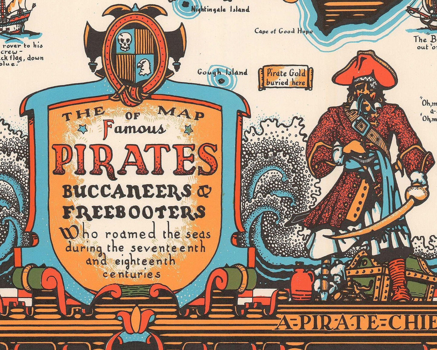 Map of famous PIRATES 1938 Darby Harbold - Blackbeard Morgan Lafitte