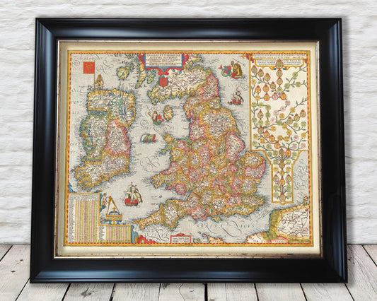 Old map of ENGLAND & IRELAND 1605 by Abraham Ortelius and Virents