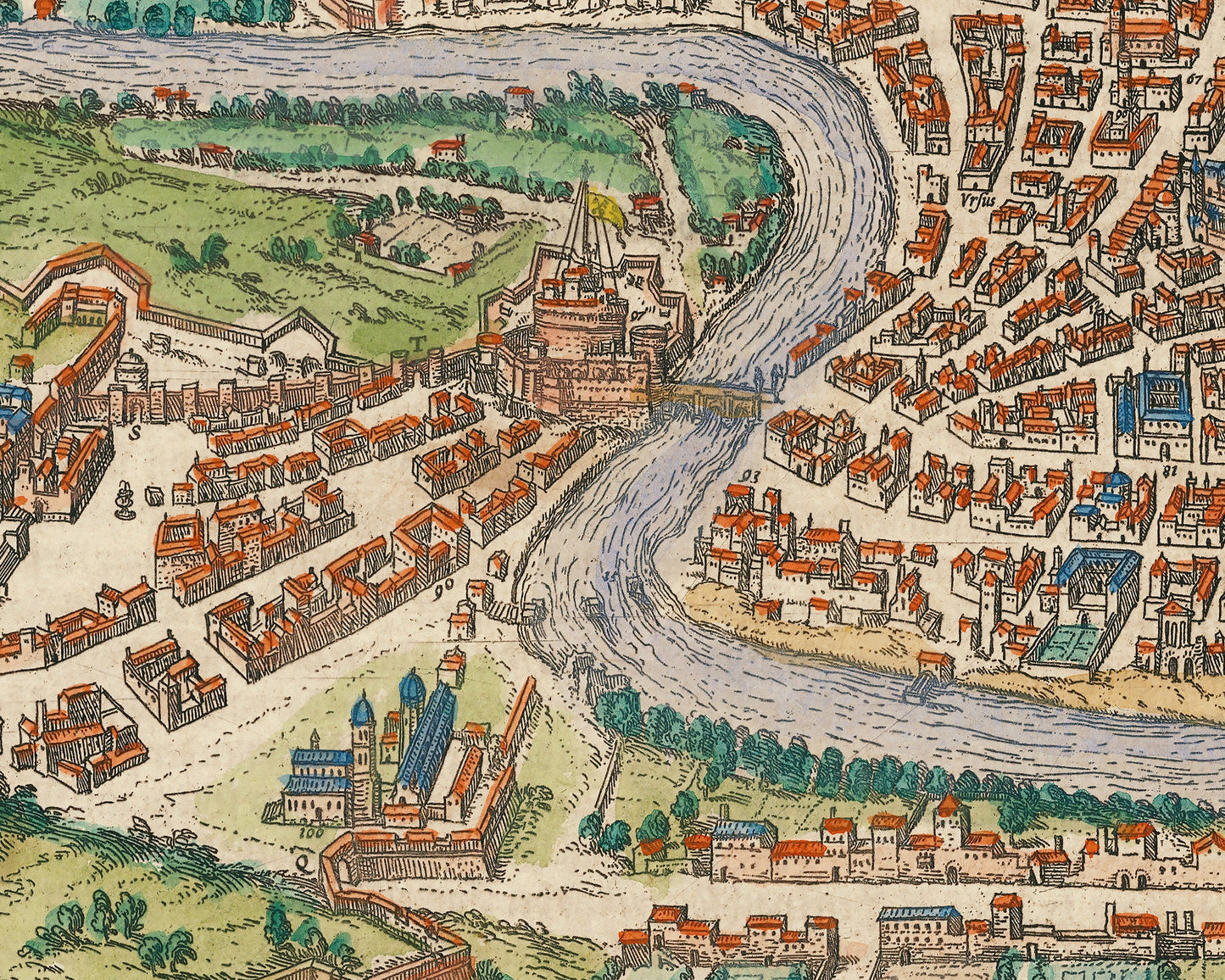 Old ROME map 1572 by Braun & Hogenberg - Vatican, Colosseum, Vatican